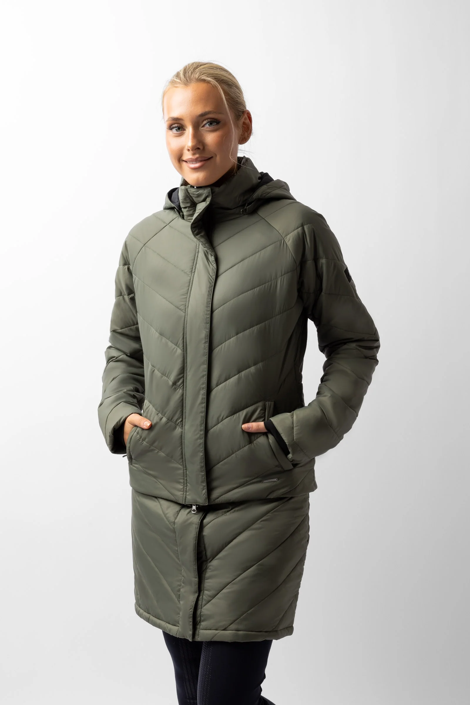 Aurora Padded Parka Riding Riding Jacket with Removable Skirt Beetle Green 16