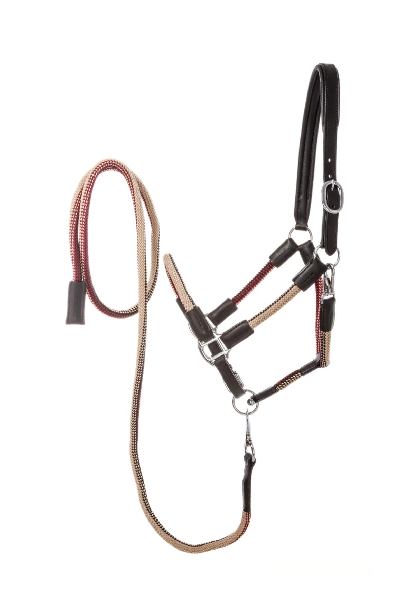 Cavo Rope/Leather Halter Set With Lead Rope Black/Berry-Beige F