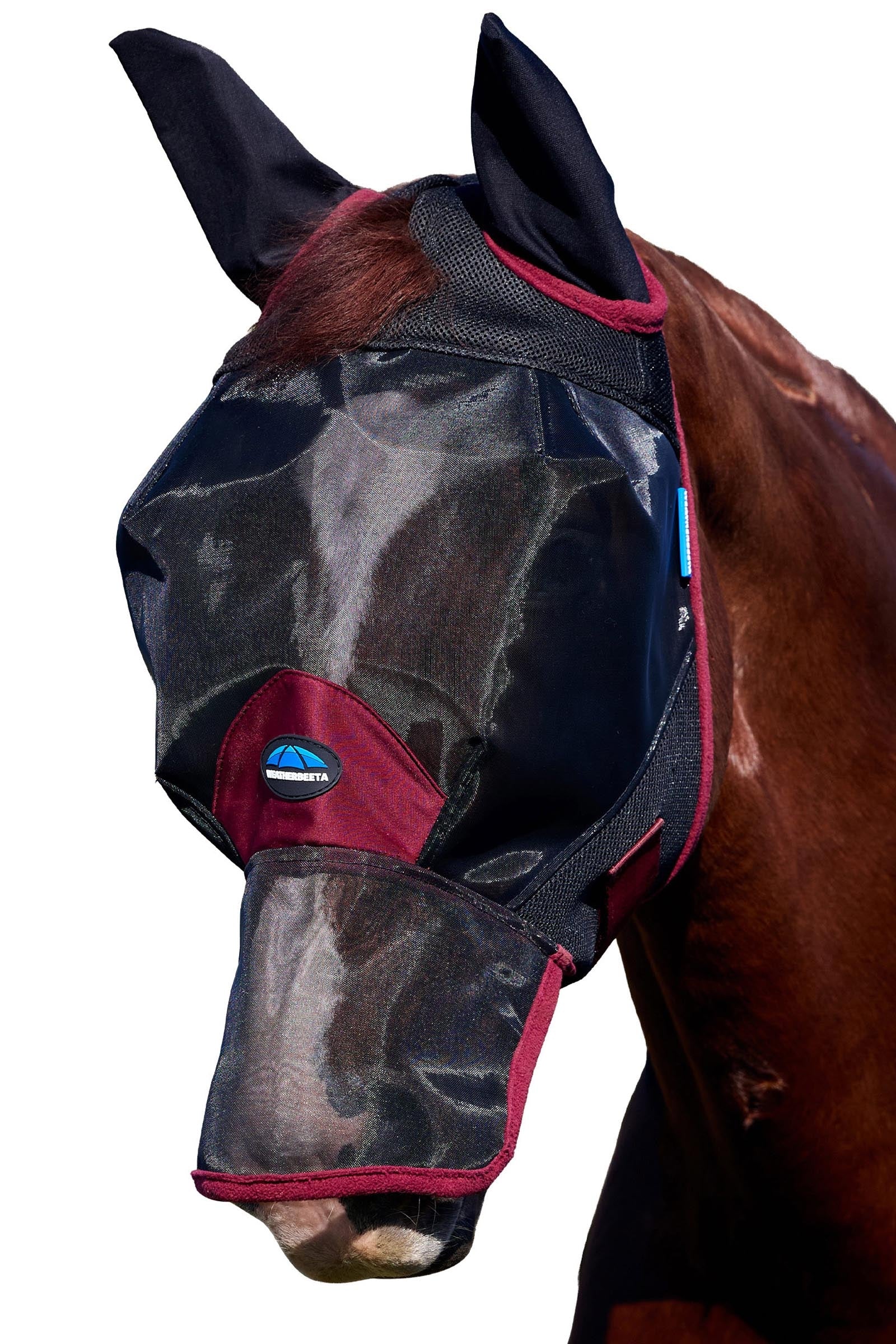Comfitec Fine Mesh Fly Mask With Ears & Nose Black/Burgundy XL