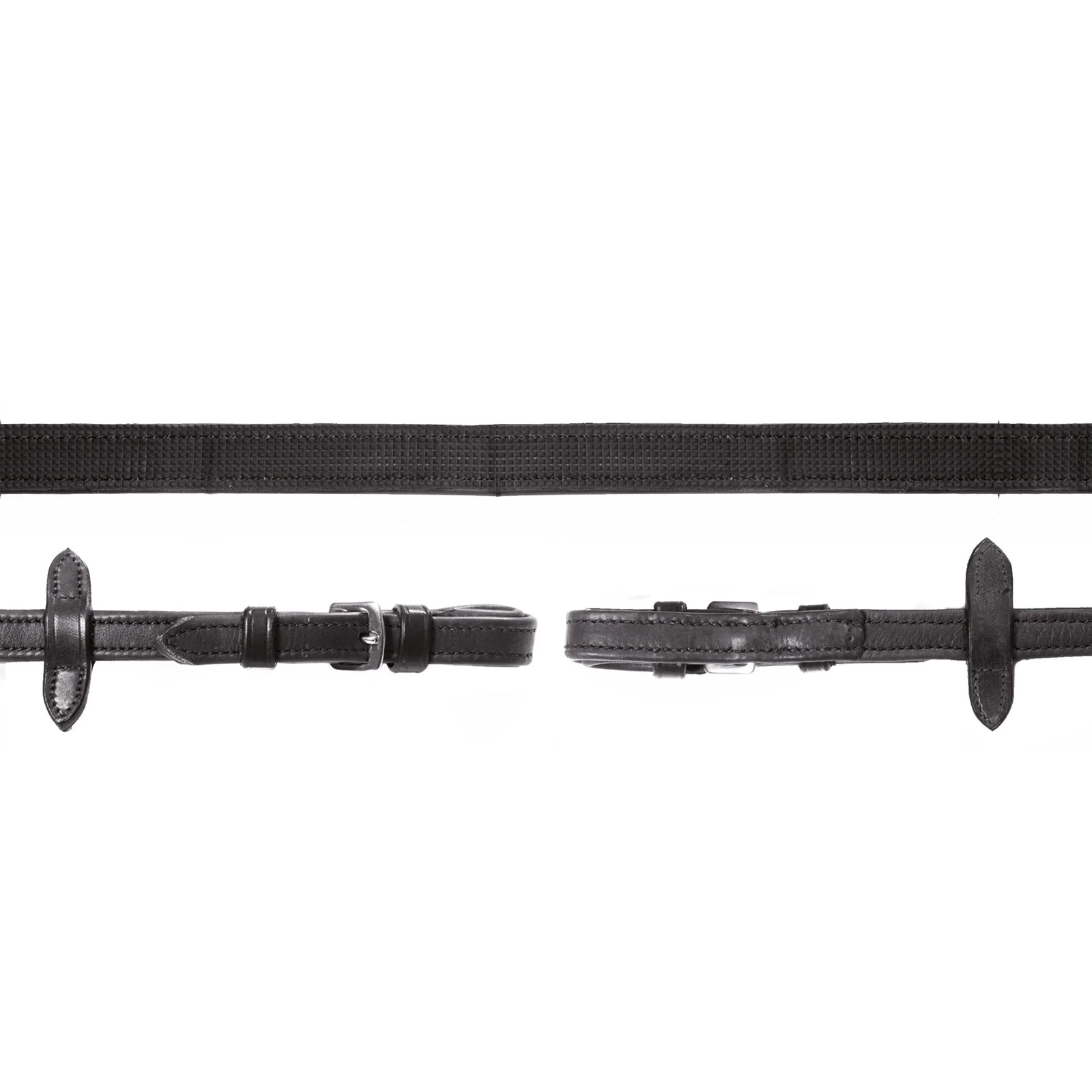 Durasoft Reins Grip, Leather reins, nylon, rubberised Black/Silver X-Full