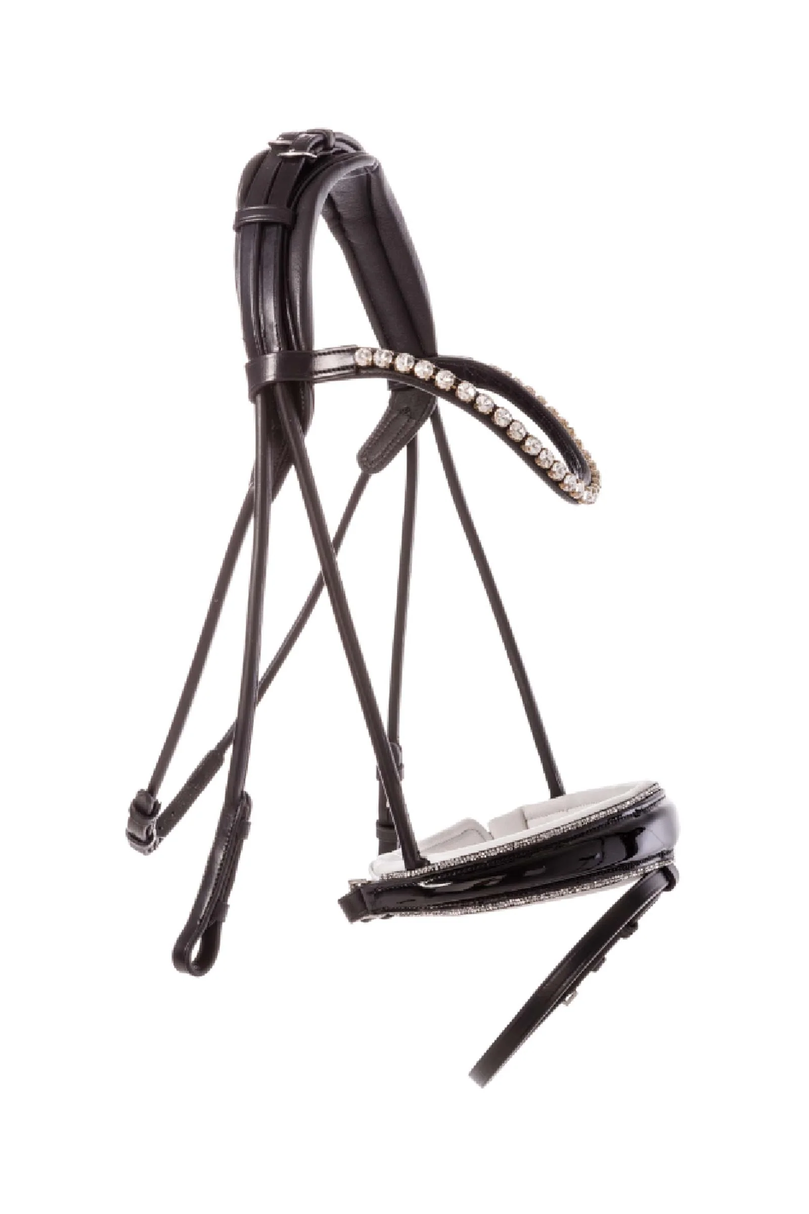 Florissa Patent Leather Bridle With Crank Noseband, Glitter Black/White C