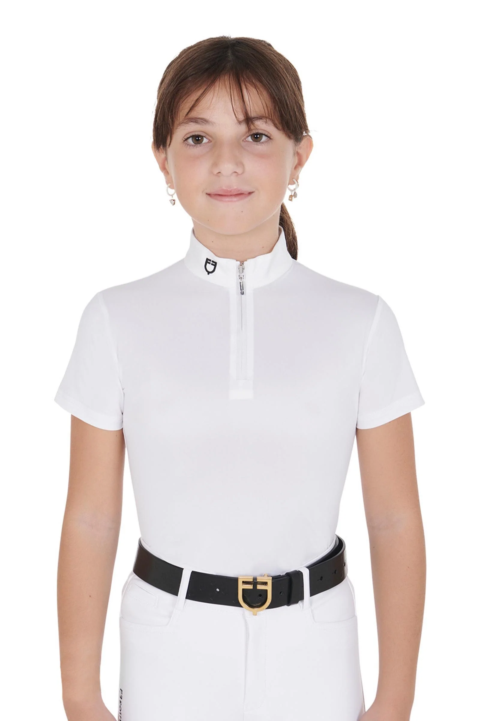 Girls' Slim Fit Competition Polo Shirt With Zip White 14 years