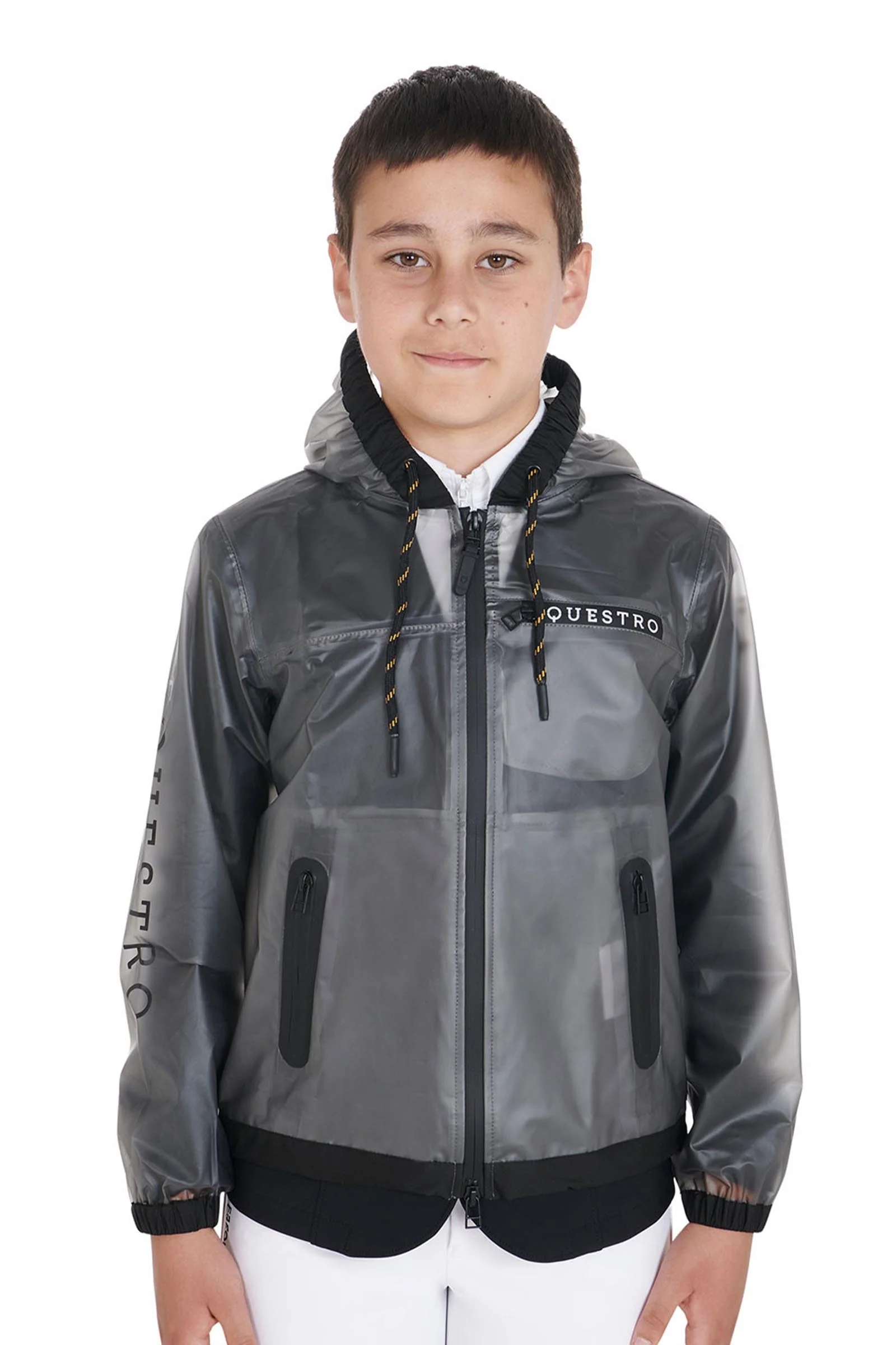 Kids' Windproof Zip Hooded Raincoat Grey 14 years