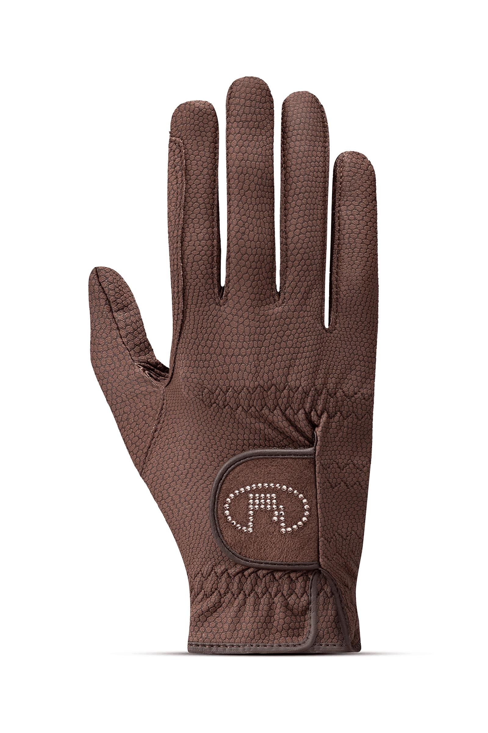 Lisboa Ladies Roeck grip Swarovski riding gloves Dark Brown 6