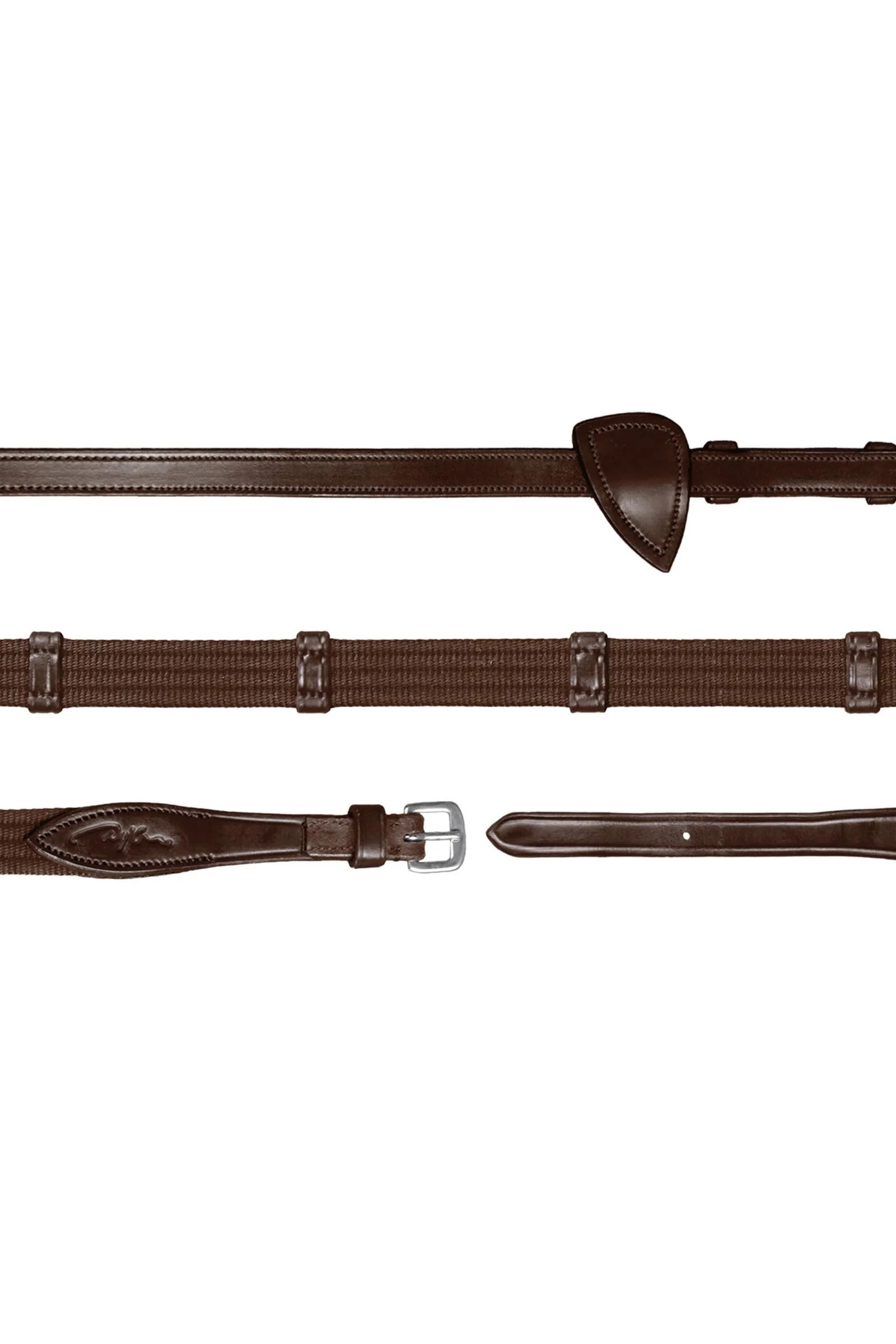 New English Collection 5/8" Web Reins With 9 Leather Loops Brown F