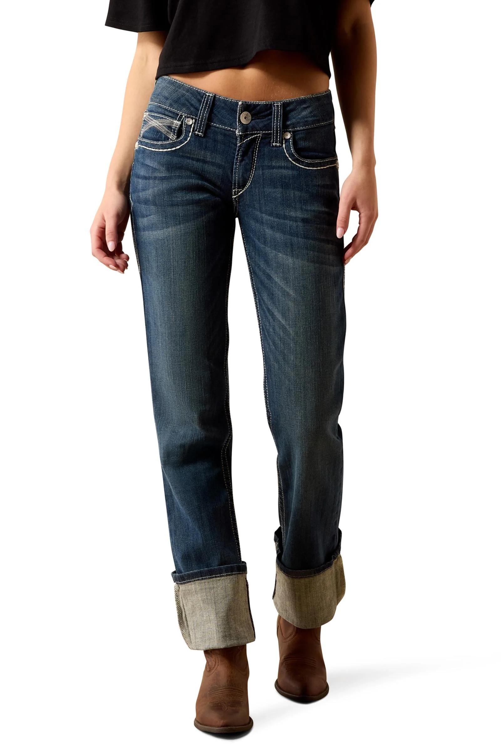 R.E.A.L. Mid Rise Stretch Ivy Stackable Straight Leg Women's Jeans Dresden 28 X-Long