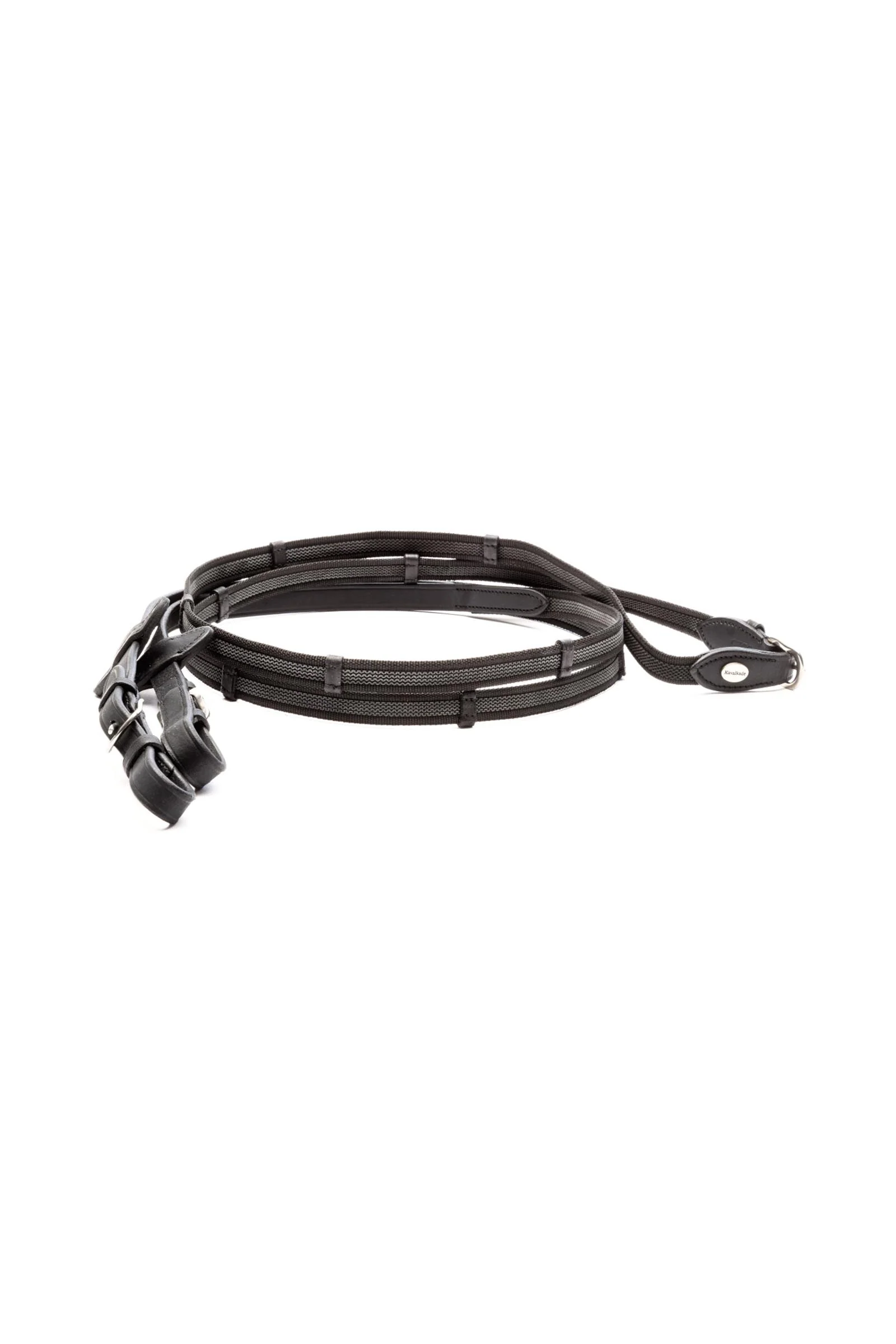 Rubberised Reins With 5 Stops, Oiled, 16 mm Black/Silver F