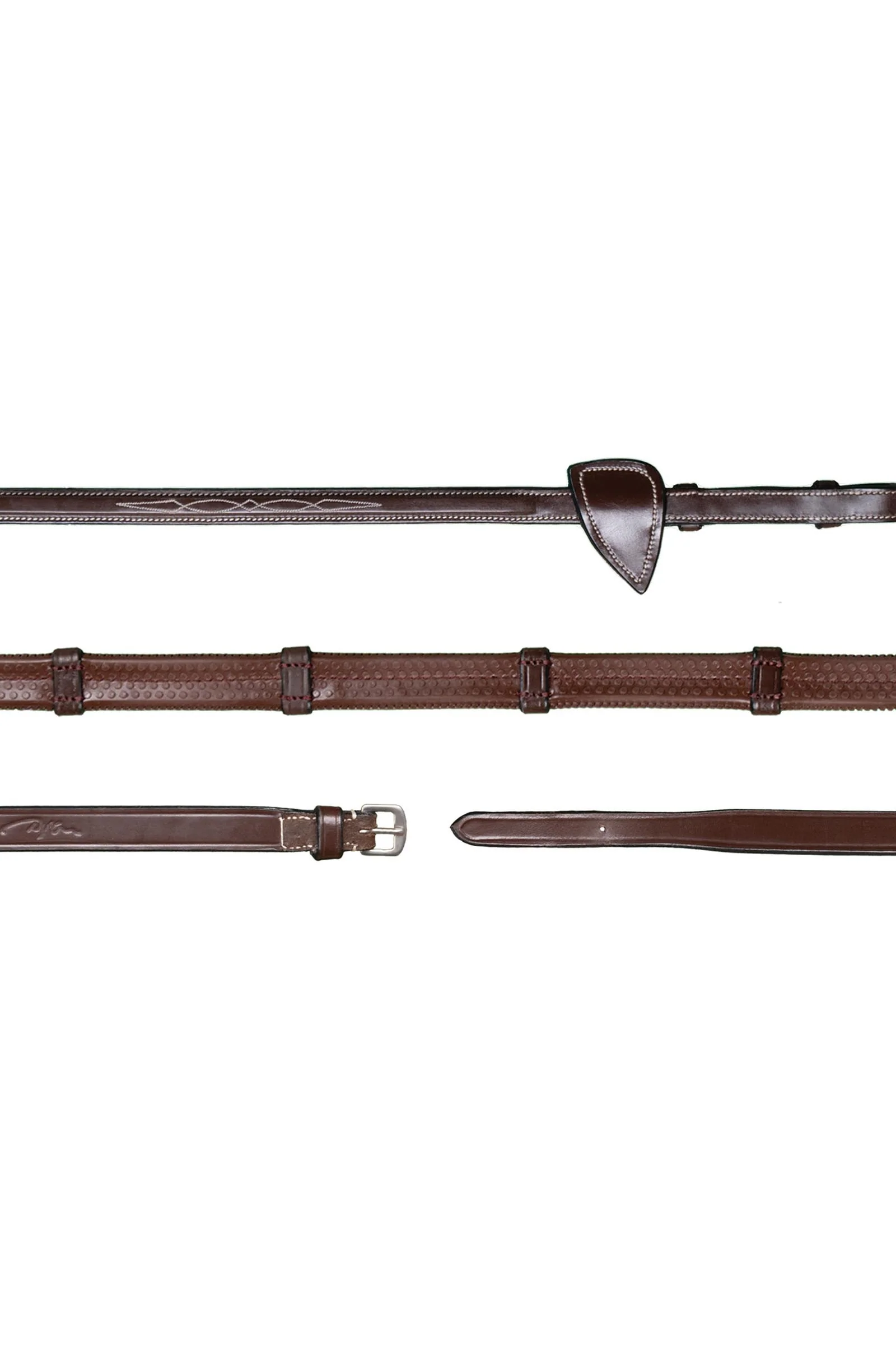 US-Collection 1/2" Rubber Reins With 7 Leather Loop Brown F