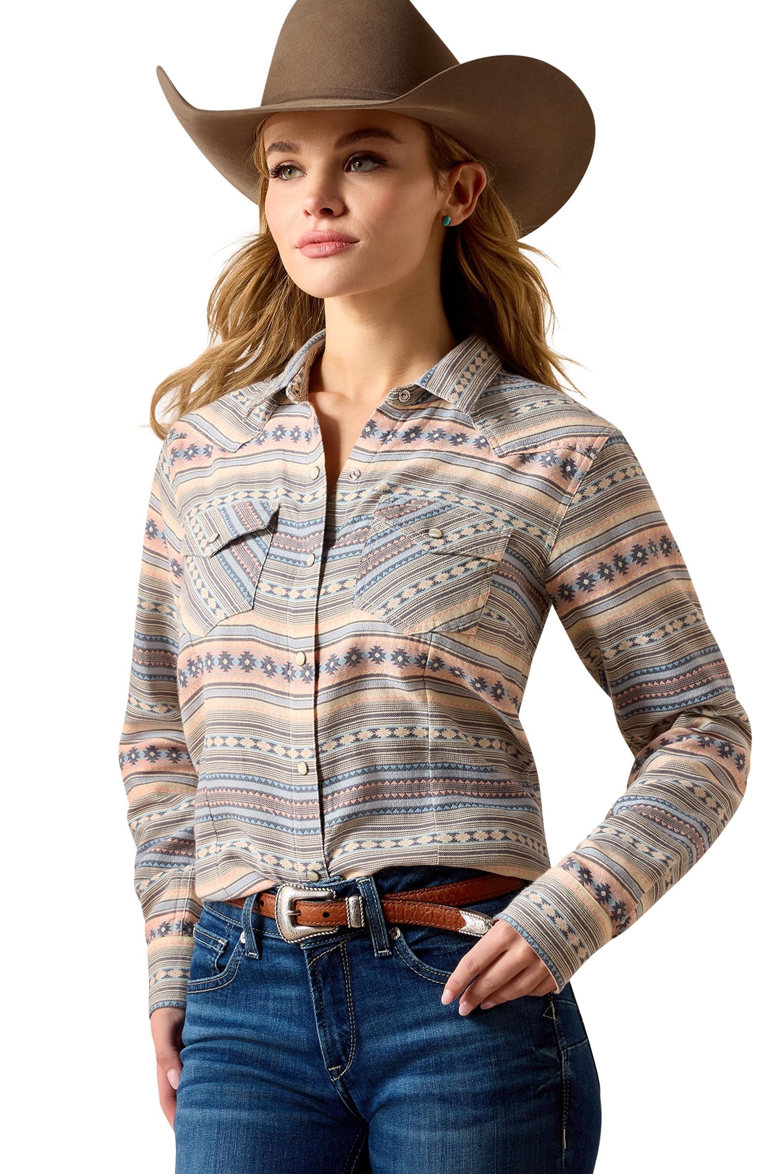 Women's Arizona Western Snap Shirt Ombre Blue Southwest XS