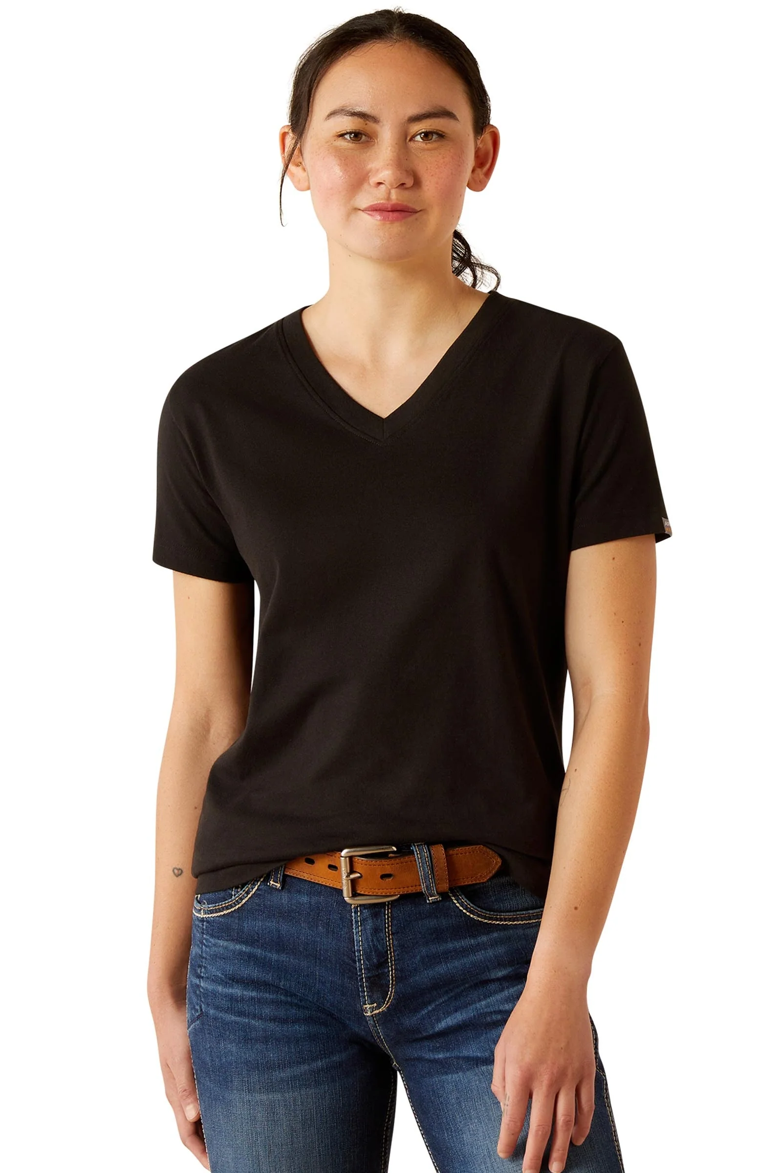 Women's Rebar Cotton Strong Standard V-Neck T-Shirt Black M