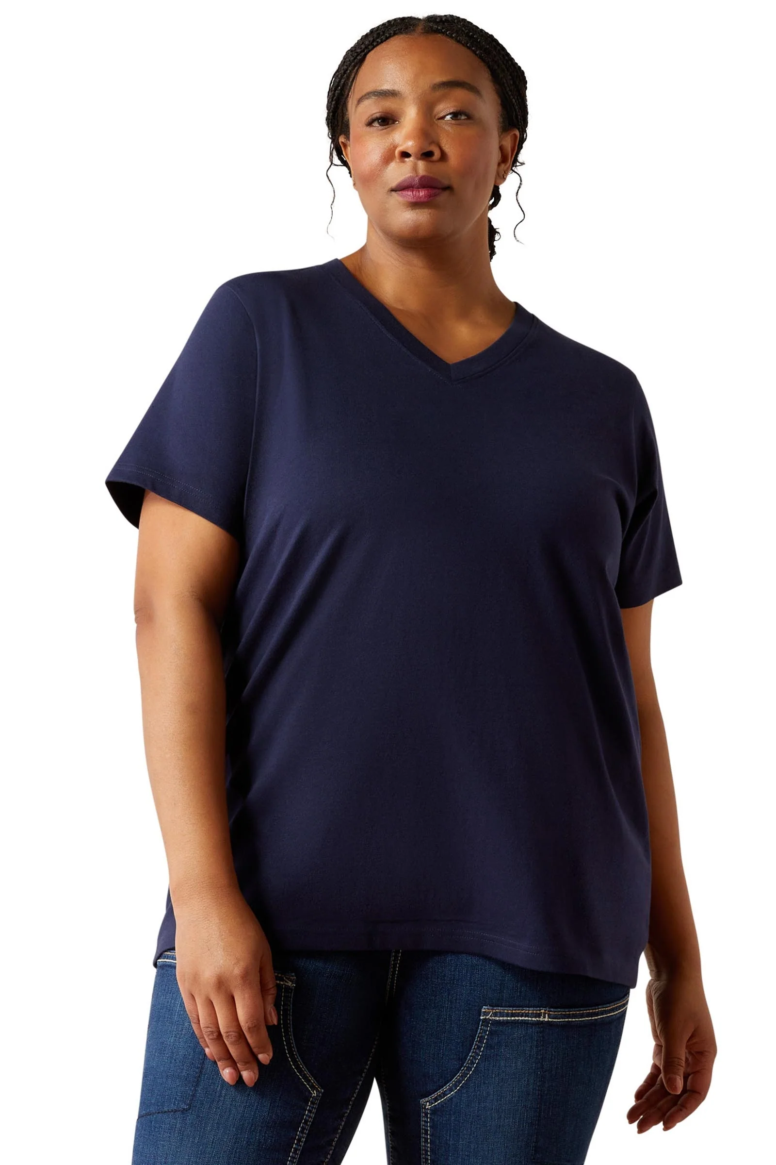 Women's Rebar Cotton Strong Standard V-Neck T-Shirt Navy L