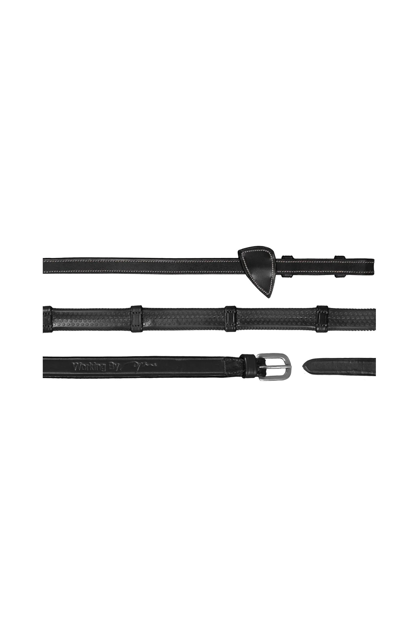 Working 1/2 Rubber Reins With 7 Leather Loops Black F